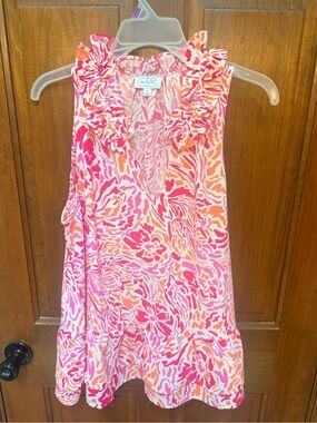 Mud Pie Pink & Orange Ruffle V-Neck Camisole